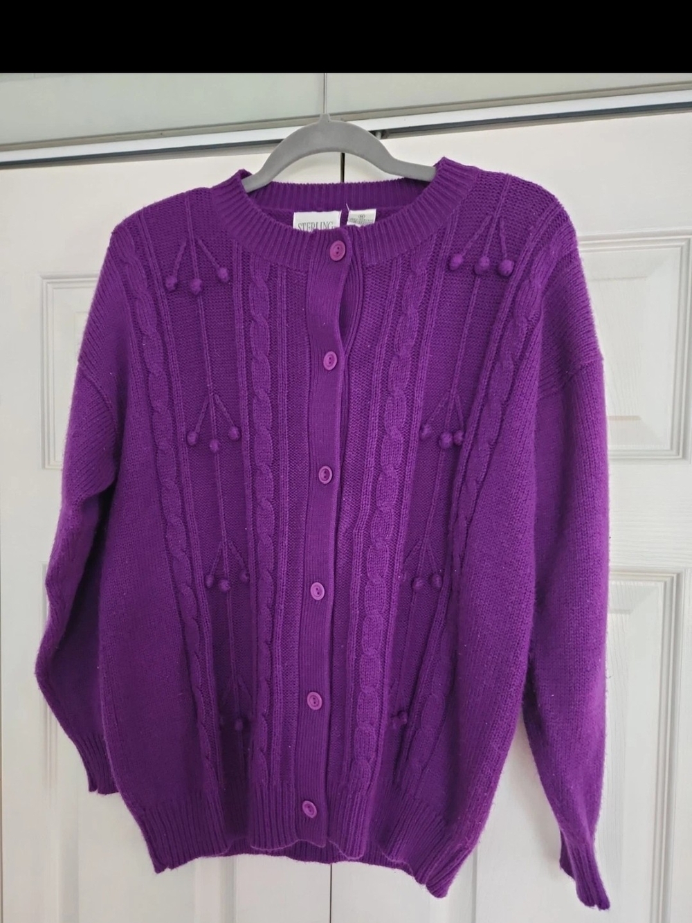 Purple Button-Front Cable Knit Cardigan Sweater